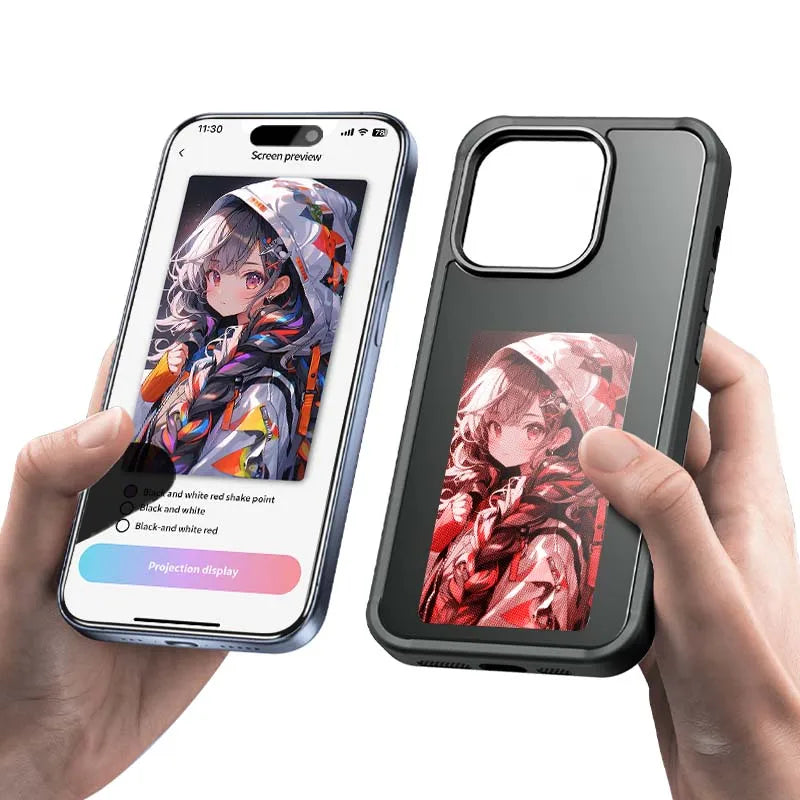 New-Tech NFC Function Phone Case for  15 14 13 Pro Max DIY Cases E Ink Screen Phone Cover Cartoon Girl Fundas Battery Free