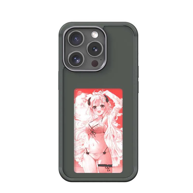 New-Tech NFC Function Phone Case for  15 14 13 Pro Max DIY Cases E Ink Screen Phone Cover Cartoon Girl Fundas Battery Free